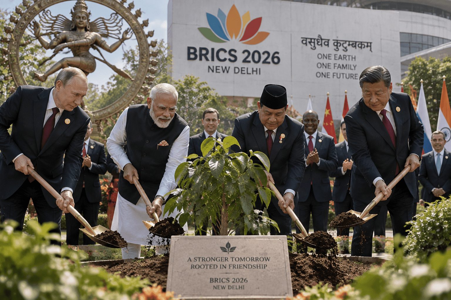 Resmi, Prabowo Tanam Pohon Banyan Bersama Putin dan Xi Jinping di KTT BRICS
