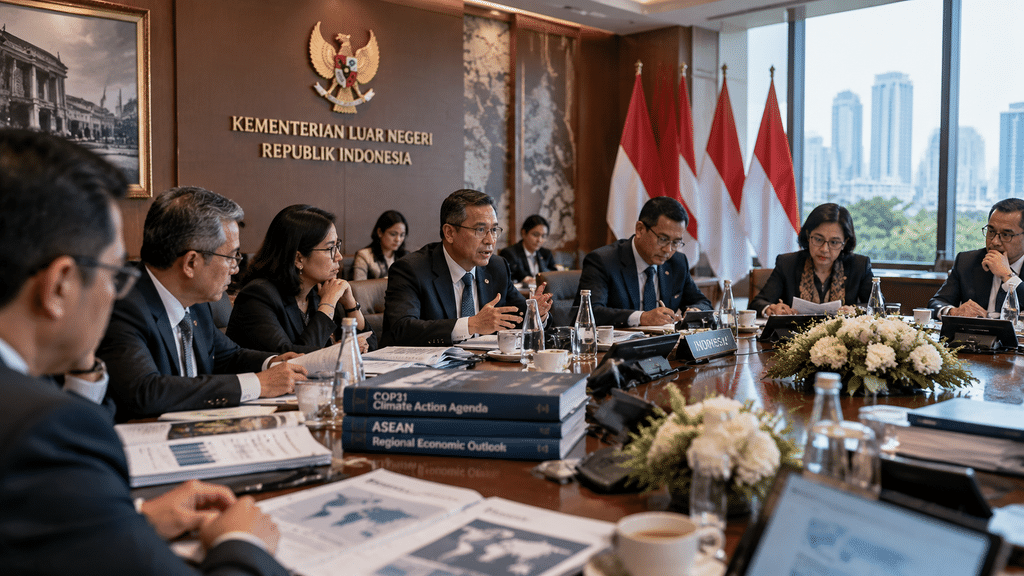 Tim diplomat Kementerian Luar Negeri RI menggelar rapat koordinasi persiapan partisipasi KTT internasional.